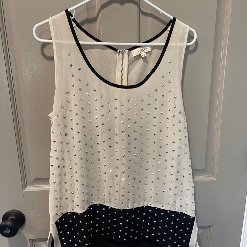 Umgee USA Silver Studded Cream and Black Women's Top